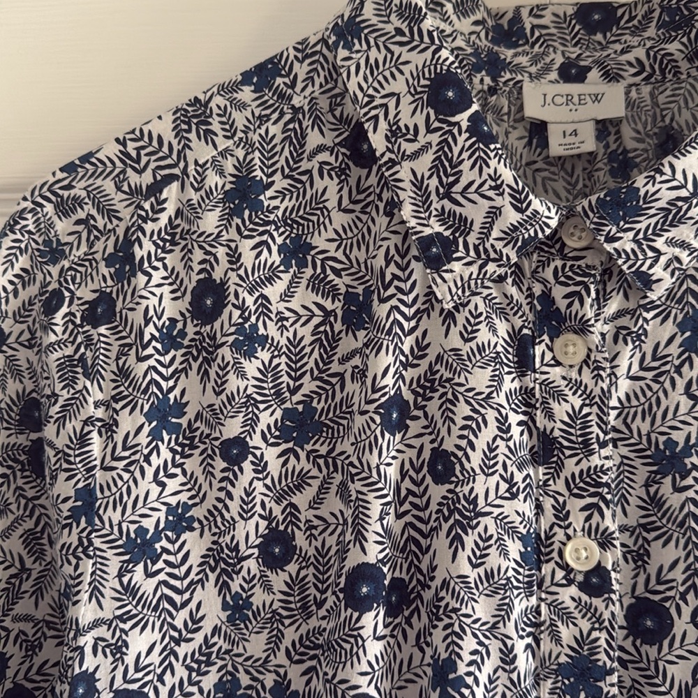 J. Crew Navy and White Floral Long-Sleeve Button Dress - Picture 7 of 16